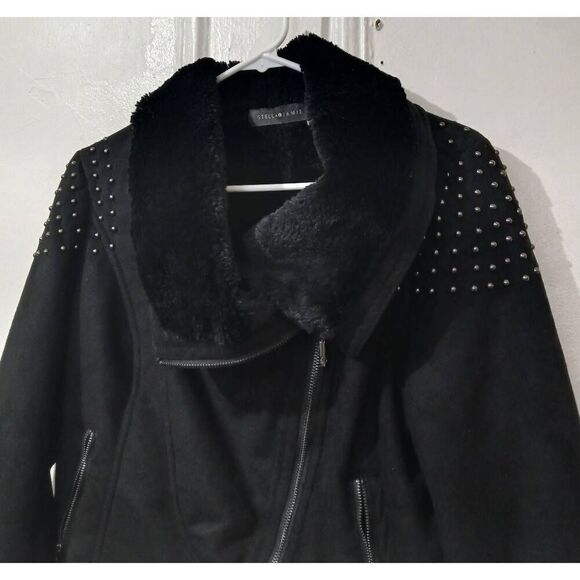 Stella Jamie womens large fleece lined  black faux suede jacket studded - Picture 3 of 6